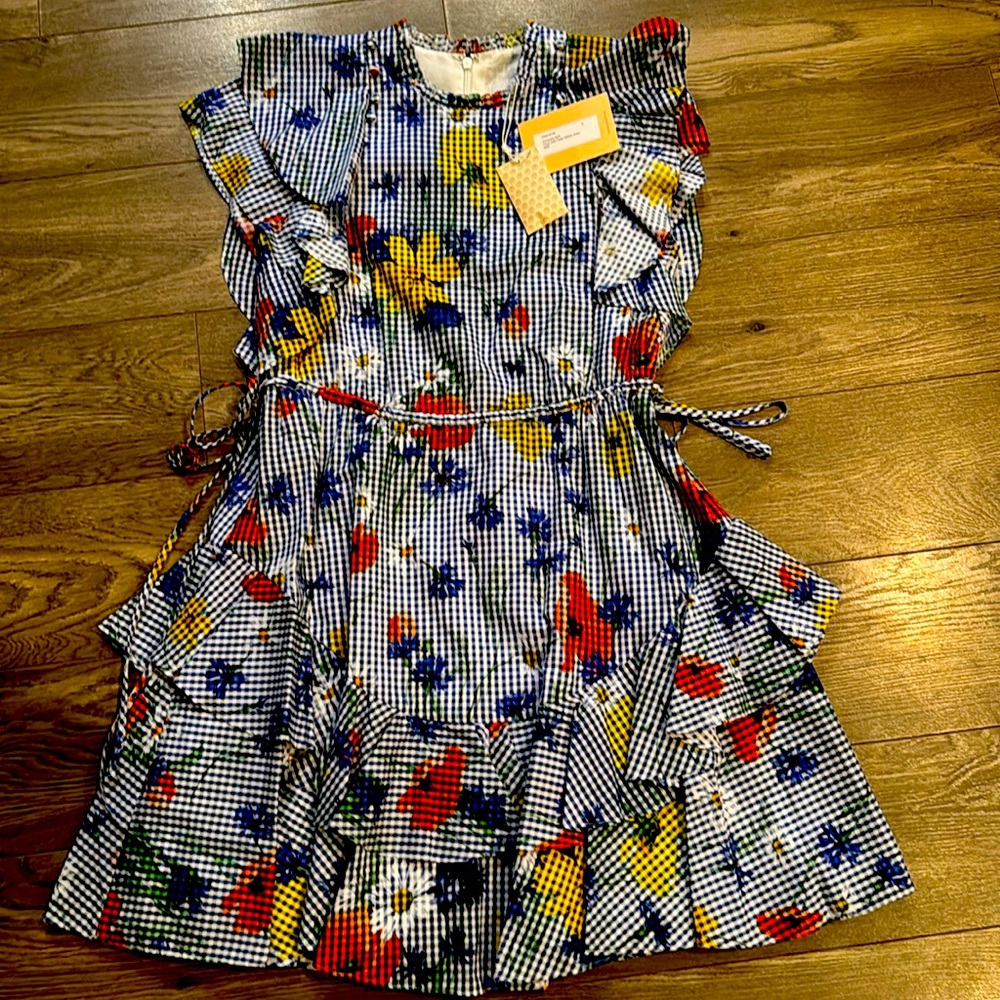 New with Tags - PEARL Periwinkle Multi Floral Voile Flutter Sleeve Dress